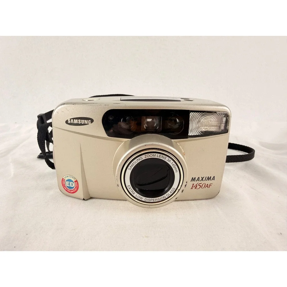 Samsung Maxima 1450AF 35mm Film Camera 38-145mm Zoom Champagne Gold AS-IS READ